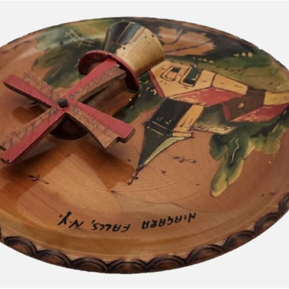 Vintage Hand Painted Dutch WINDMILL PLATE Wood Wall Hanging 7" Holland Made 2143 - Picture 8 of 15